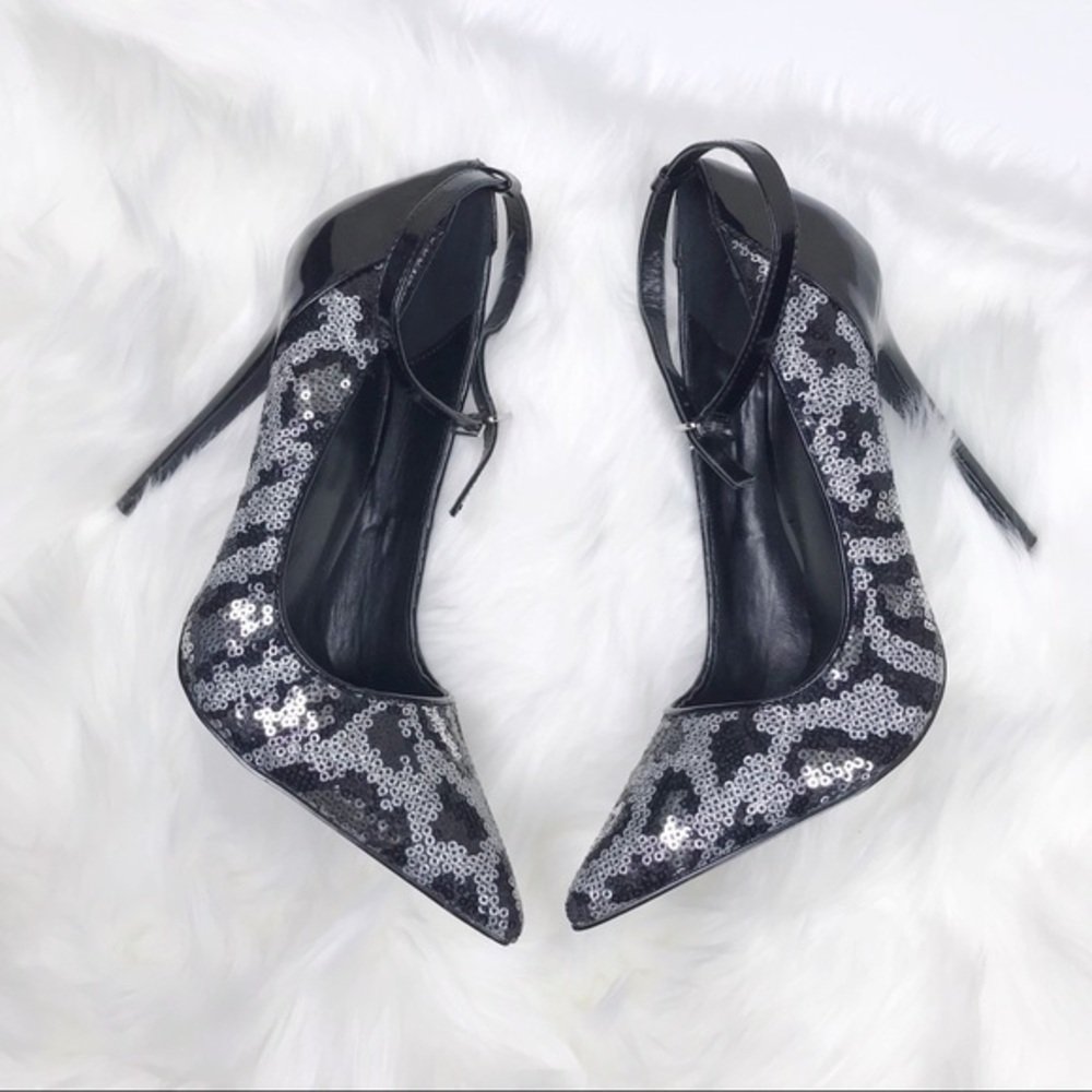 Black and silver sequin sparkly heels size 9